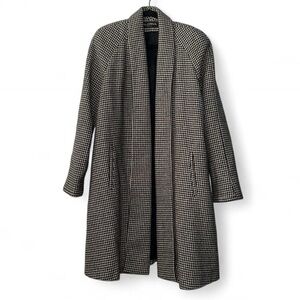Vintage Alorna Black and White Houndstooth Wool Long Open Front Coat Jacket